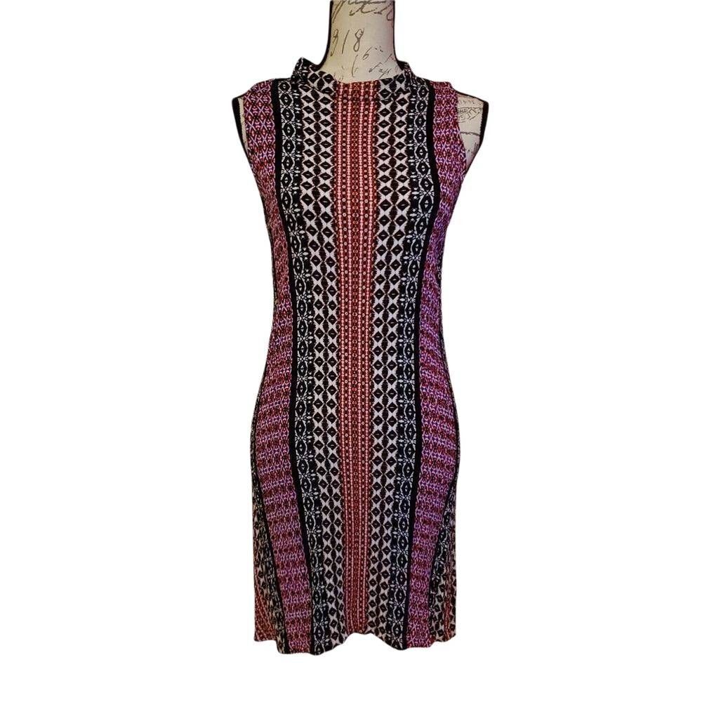 NY Collection Ladies Size Large Red Black Purpl Geometric Print Sleeveless Dress - Picture 1 of 6